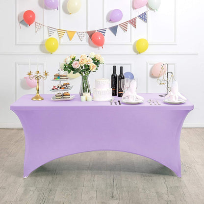 2Pack Spandex Table Cover for 4FT or 6ft or 9ft Table Universal Fitted Stretch Tablecloth for Party, Banquet, Wedding and Events-Lavender