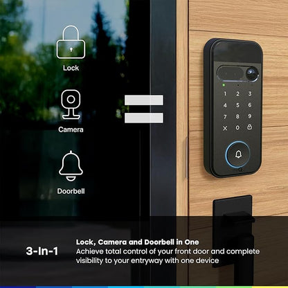 myQ Secure View™ 3-in-1 Smart Lock with 2K HDR Video Doorbell Camera, Face Access, Fingerprint Access, PIN & App Control — Intelligent Entry with Built-in Camera, Color Night Vision & Two-Way Audio