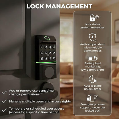 Miko i7 App & WiFi Smart Lock for Front Door - Fingerprint Keyless Entry Door Lock Deadbolt with Key Fob, Keypad, Auto Lock and Doorbell for Front Door, Waterproof & Easy Installation, Black