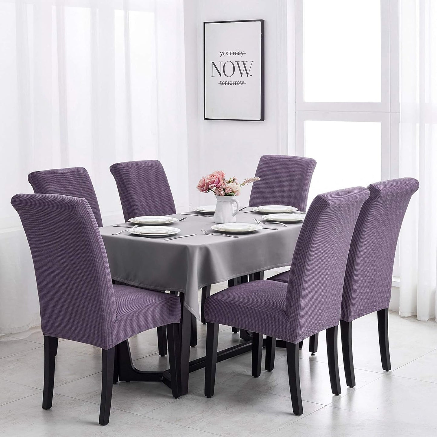 Joccun Chair Covers for Dining Room Set of 4,Dining Chair Slipcovers Stretch Dining Room Chair Covers Seat Protector,Washable Parsons Chair Cover for Home,Hotel(Grapeade,4 Pack)