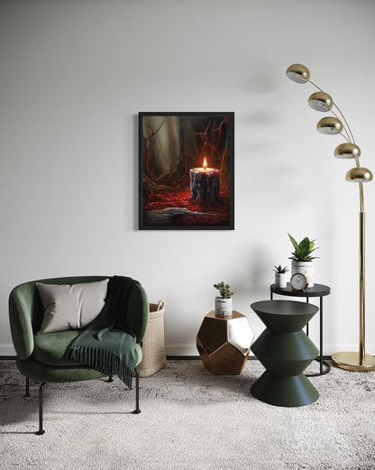 Gothic Candle Poster Art Print, Halloween Scary Vintage Wall Art Academia Spooky Painting Decoration for Horror Prints, Posters Bedroom Decor 89 (Gothic Candle, 16 x 20 inches, Black Frame)
