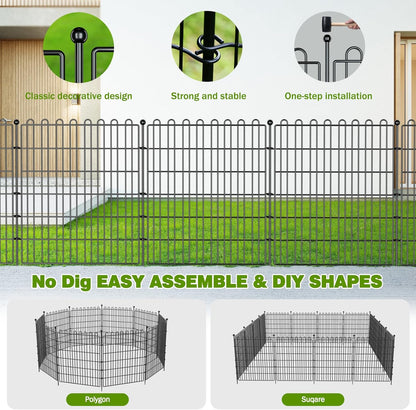 5 Panels No Dig Decorative Garden Fence for Yard, 24 in(H) X 10 ft(L) Animal Barrier Fencing for Outdoor Dog, Metal Portable Garden Fences for Borders, Pets, Landscape, Temporary Fence