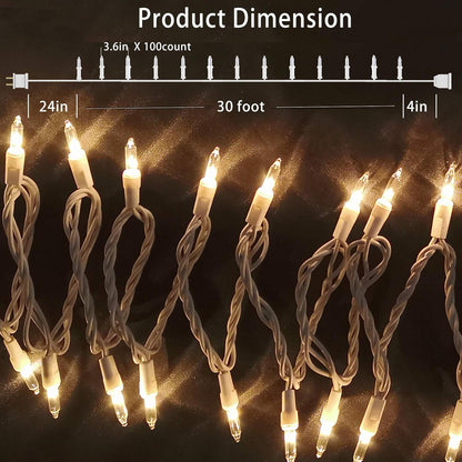 Christmas Lights 100 Count Mini Clear Lights 32ft White Wire Christmas Tree String Lights Set for Outdoor Indoor Christmas Decorations Wedding Decorations Valentines Day Decor,UL Certified (32feet)