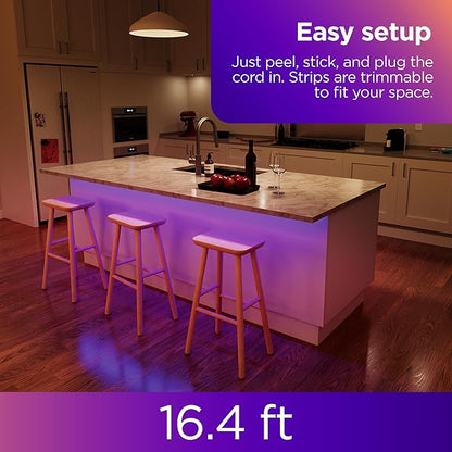 Roku Smart LED Light Strip, 16.4ft - Color Options with Adjustable Brightness & Temperature - Peel & Stick WiFi Smart Strip Lights Works with Roku Voice, Alexa & Google Assistant - Smart Home Products