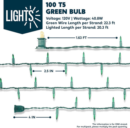 Joiedomi Green Christmas String Lights,100 Count 22.3FT Christmas Fairy Tree Lights Plug in for Indoor Outdoor Xmas Decorations Patio Holiday Theme Party Yard House,Green Wire