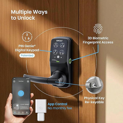 Lockly Secure Pro Smart Lock Wi-Fi, Keyless Entry Digital Keypad Door Lock, 3D Biometric Fingerprint Sensor Front Door Lock with Handle, Voice Control & Auto Lock - Latch Edition