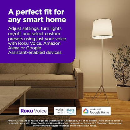 Roku Smart Light Bulbs (White, 1-Pack) - Dimmable A19 Lightbulbs with Adjustable Brightness & Temperature - WiFi Smart Bulbs Works with Roku Voice, Alexa & Google Assistant, No Hub Required