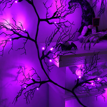 9 Ft 66 LED Willow Vine Twig Decor Black Halloween Garland with Purple Lights, Timer 8 Modes Waterproof Battery Operated Indoor Halloween Decorations for Wall Fireplace Mantle Home Office Party Decor