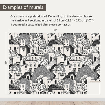 AFZEVEB-Black House with Trees Nursery Wallpaper murals for Bedroom 159"x107" (Not Peel and Stick)