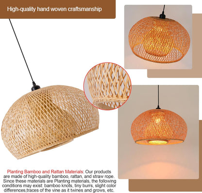 23.6" Bamboo Pendant Light Hand-Woven Rattan Hanging Lamp Boho Bamboo Chandelier for Dining Living Bedroom Kitchen Farmhouse