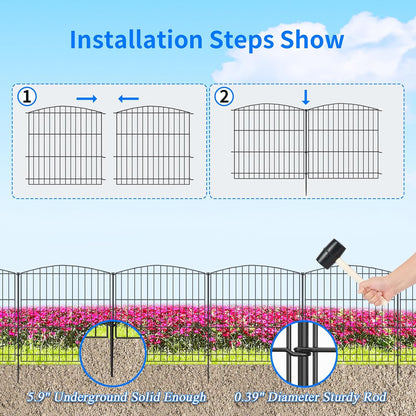 INJOPEXI Garden Fence 6 Panels 11.8ft (L)×24in (H) Decorative Garden Fence with 6 Panels Rustproof Wire No Dig Garden Fences Animal Barrier Fencing for Outdoor Patio Backyard - Without Fence Gate
