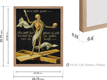 Poster Master Vintage Medieval Poster - Retro Gothic Print - Gift for Artist, Friend - Allegory of Life and Death, Skeleton, Dark, Skull - Wall Decor for Home, Living Room, 16x20 Beige Framed