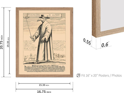 Poster Master Vintage Medieval Poster - Retro Illustration Print - Gift for Friend - Plague Doctor, Pandemic Mask, Physician, Black Death - Wall Decor for Home, Living Room, 16x20 Beige Framed
