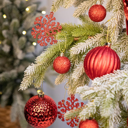 50PCS Christmas Tree Ornaments Set with Shatterproof Balls Icicle Snowflake Hanging Ornaments for Home Office Farmhouse Christmas Decorations, Red