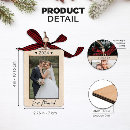 Christmas Photo Frame Ornament, 2025 Ornament, Wooden Picture Frame Ornaments With Hanging String (Married)