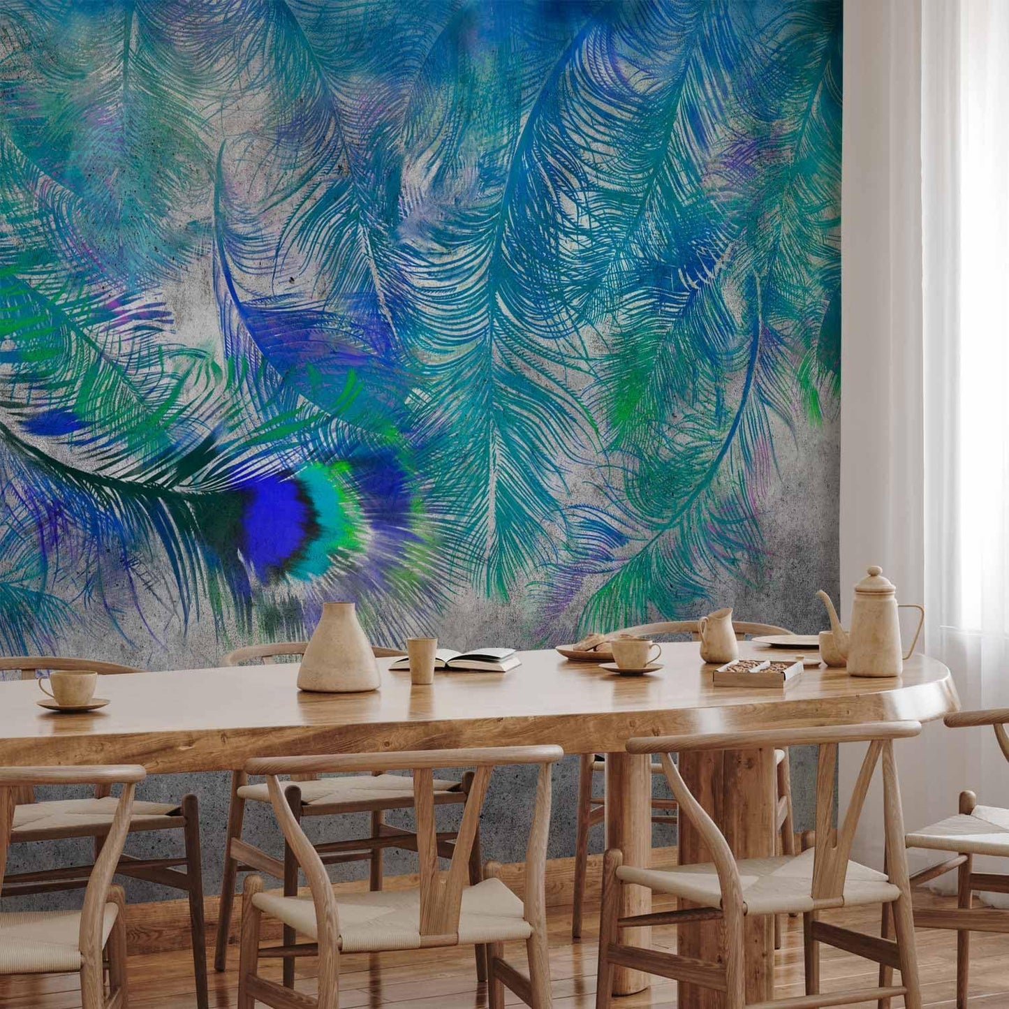 artgeist Premium Wall Mural Cement Feather 118x83 in - XXL Non-Woven Wallpaper Fleece Wall Decor Photo Print Picture Image Design Landscape Colorful Abstract n-A-1488-a-a