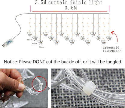 Butterfly Curtain Fairy Lights USB Plug in, 8 Modes 96 LED 11.5FT Firefly Window Twinkle Timer String Lights with Remote for Bedroom Patio Christmas Wedding Party Decoration (Purple)