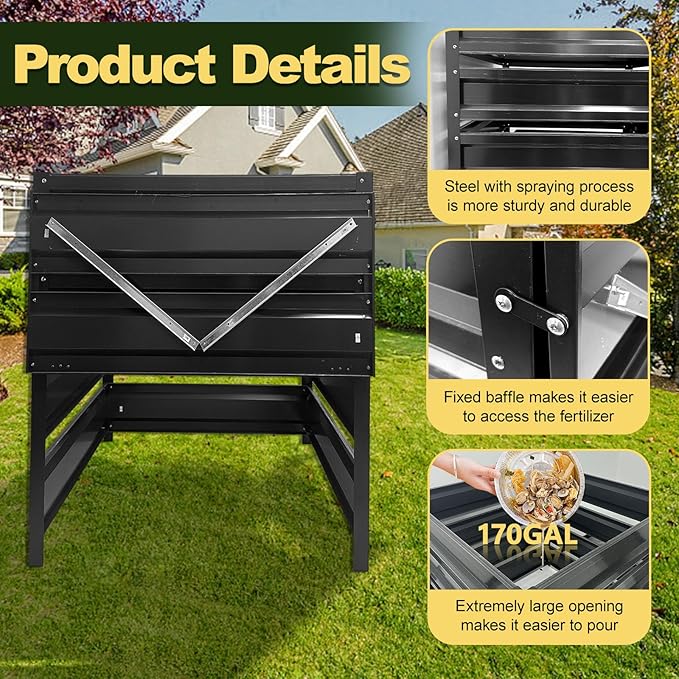 Compost Bin Outdoor - 170 Gallon Metal Wire Mesh Compost Bins with Rust-Proof Coating, Compost Bin for Yard Waste, Leaves & Kitchen Scraps, 31.5(L)*31.5(W)*39.4(H) inch