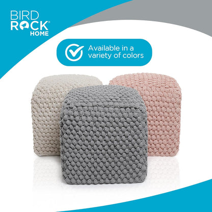 BIRDROCK HOME Buds Pouf Foot Stool Ottoman - Knit Bean Bag Floor Chair - Cotton Braided Cord - Great for The Living Room, Bedroom and Kids Room - Small Furniture (Dusty Rose - Buds)