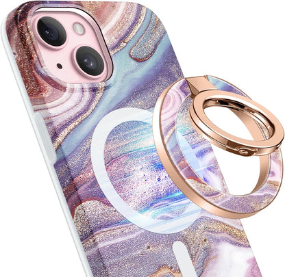 GVIEWIN Magnetic Phone Ring Holder, Compatible with MagSafe Phone Grip with Adjustable Stand, Magnet Phone Ring Kickstand for iPhone 16 Pro Max/Plus/15/14/13/12 Series/Other Phones (Flowing Sakura)