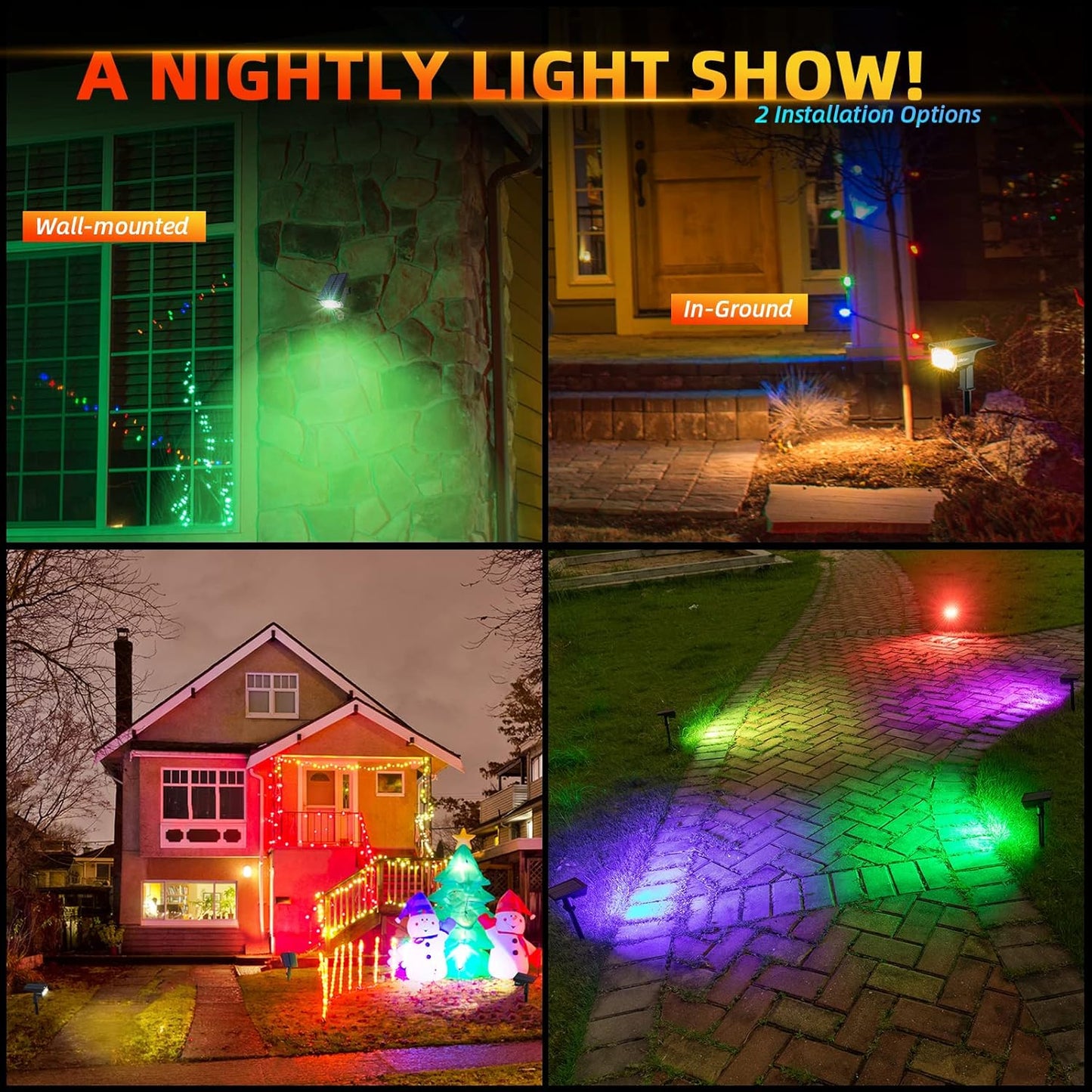 Solar Outdoor,40 LEDs Color Changing RGB Solar Landscape Path Lights,USB & Solar Powered Multicoloured Spotlights,14 Colors Auto Cycling Spotlights for Yard,Garden,2 Pack