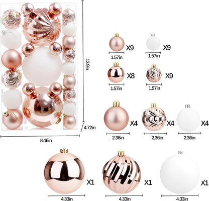 Christmas Ball Ornaments for Xmas Decorations,50 pcs Christmas Extra Large Tree Shatterproof Ornaments-Rose Gold (Combo of 5 Style in 3 Sizes)