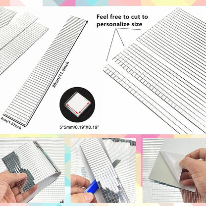 REDODECO Real Glass Silver Mirrors Mosaic Tiles Sticker for Craft Square Glass Tiles Self Adhesive,5mm by 5mm (Silver, 7150PCS)