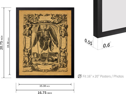 Poster Master Vintage Medieval Poster - Retro Gothic Print - Gift for Artist, Friend - Angel of Death, Memento Mori, Life, Skeleton, Dark - Wall Decor for Home, Living Room, 16x20 Black Framed