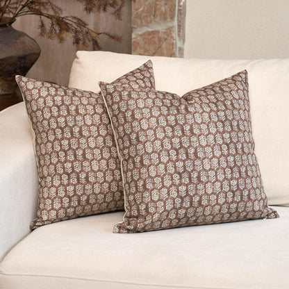 DOMVITUS Floral Pillow Covers Set of 2, Throw Pillow Covers 20x20, Floral Print Neutral Accent Decorative Pillow Covers for Living Room, Bed, Cognac Brown