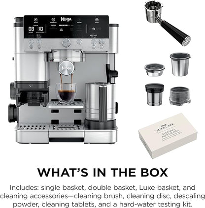 Ninja Luxe Café 3-in-1 Espresso, Drip Coffee and Cold Brew Machine | Integrated Coffee Grinder, Milk Frother, Assisted Tamper & Built-In Espresso Accessory Storage | Stainless Steel | ES601