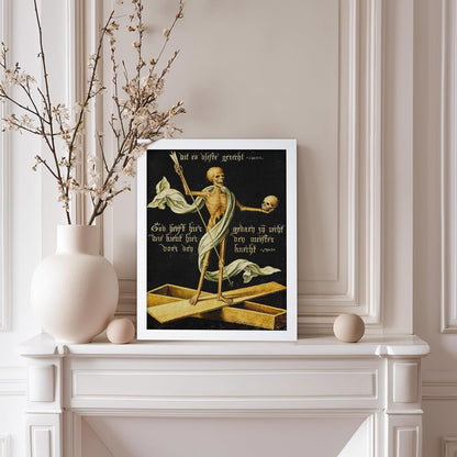 Poster Master Vintage Medieval Poster - Retro Gothic Print - Gift for Artist, Friend - Allegory of Life and Death, Skeleton, Dark, Skull - Wall Decor for Home, Living Room, 11x14 White Framed