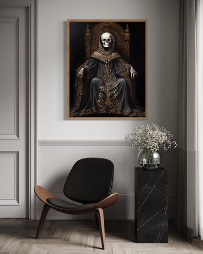 Skull King Poster Art Print, Halloween Scary Vintage Wall Art Academia Spooky Painting Decoration for Horror Prints, Gothic Posters Bedroom Decor 89 (Skull King 1, 16 x 20 inches, Wood Frame)