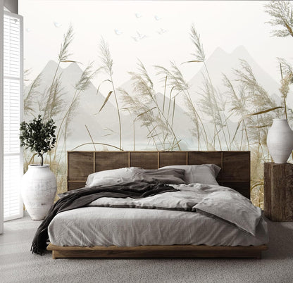 Reed Mountain Peak Wallpaper Lake Wall Mural for Bedroom Living Room (Not Peel n' Stick)