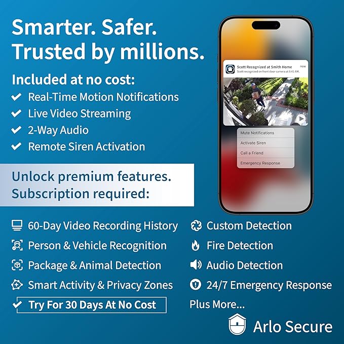 Arlo Ultra 2 Spotlight Camera 4K HDR (3 Cameras, SmartHub) | Wireless Home Security Camera | Color Night Vision, Motion Sensor, 180º View, 2-Way Audio, White