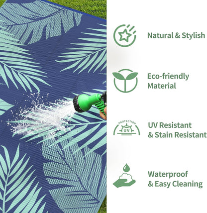 GENIMO Outdoor Rug 6' x 9' Waterproof for Patios Clearance, Reversible Outdoor Plastic Straw Camping Rug Carpet, Large Area Rugs Mats for RV, Camper, Deck, Balcony, Porch, Beach, Royal Blue&Blue Green