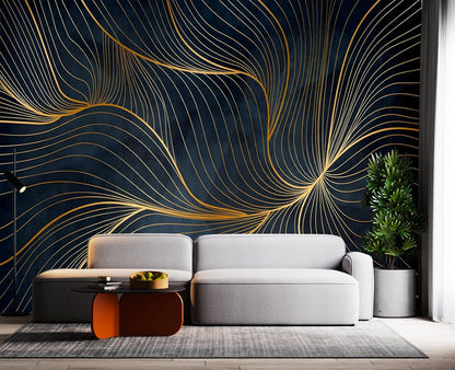 Simple Golden Lines Wall Mural Wallpaper for Bedroom 103" x 69"