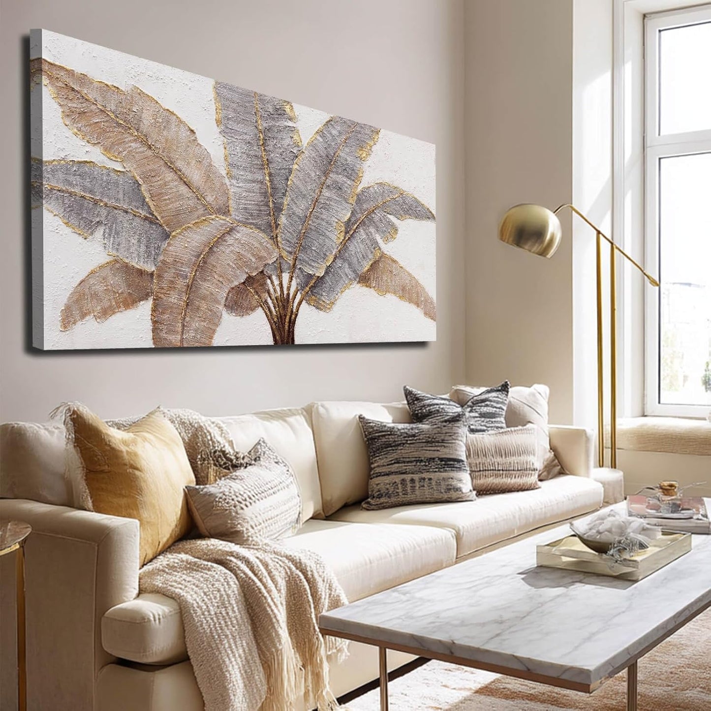CHUDANHAO Gold Leaves Wall Art Vintage Botanical Art Pictures for Wall Decor Grey Wall Prints Gold Line Painting for Bedroom 24x48 Inch Ready to Hang