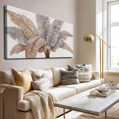 CHUDANHAO Gold Leaves Wall Art Vintage Botanical Art Pictures for Wall Decor Grey Wall Prints Gold Line Painting for Bedroom 24x48 Inch Ready to Hang