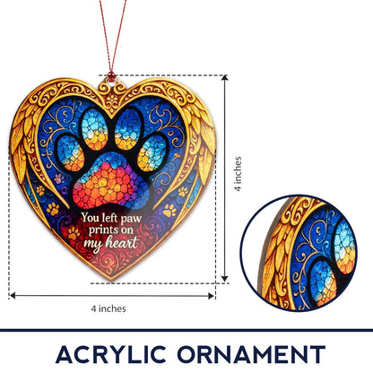 Pet Memorial Ornament – Paw Prints on My Heart | Dog Cat Loss Gift – Rainbow Bridge Keepsake – Sympathy Bereavement Christmas Tree Decoration – Car Hanging