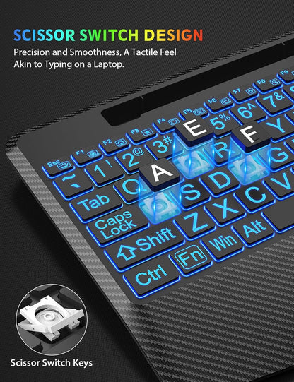 Wireless Keyboard and Mouse Backlits, Wrist Rest, LED Mouse, Rechargeable Ergonomic Keyboard with Phone Holder, Silent Light Up Combo for Computer, Mac, PC, Laptop, Chromebook (Black Large Print)