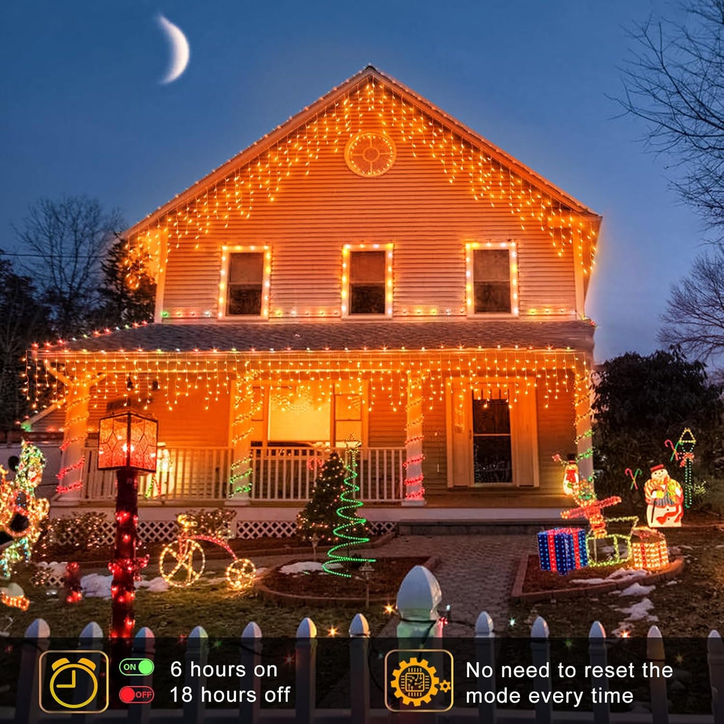 Orange Halloween Lights Outdoor, 66FT 640 LED Icicle Lights for Outside with 8 Modes Timers, Waterproof Plug in Twinkle String Light for House Yard Eave Patio Party Holiday Decorations