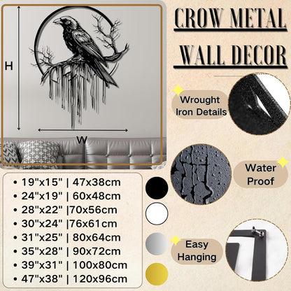 Crow Metal Wall Decor, Raven Wall Art, Large Gothic Raven Decor Hangings, Bird Wall Decor, Metal Tree Branch Decor, Ravens Sign, Raven Art for Living Room (Gold, 19"x15" | 47x38cm, metal wall art)