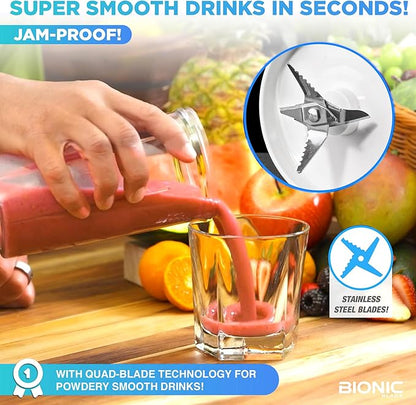 Bionic Blade Mini Portable Blender Juicer Bottle 26.5 oz, BPA-Free - Cordless & Rechargeable, Travel-Friendly Size for Smoothies, Shakes, Juices, Home & Kitchen Essentials, White, As Seen on TV