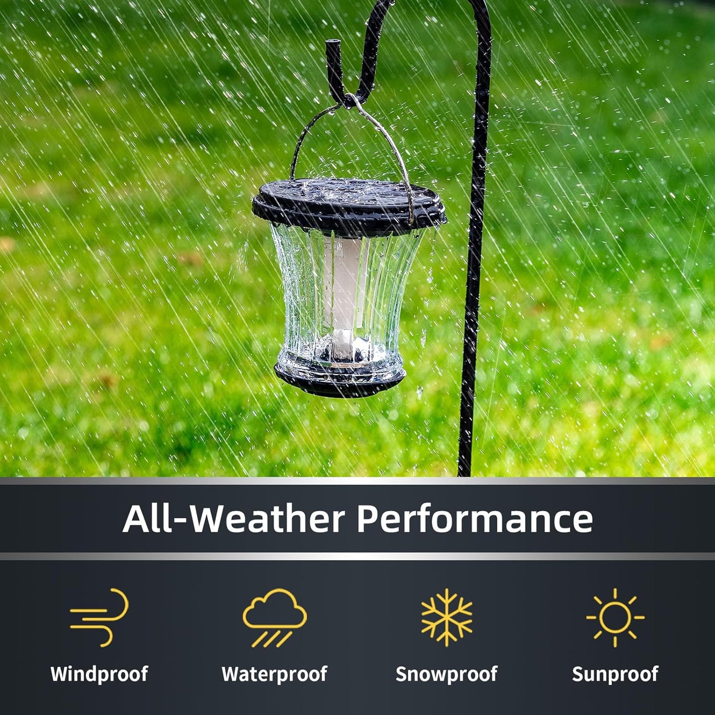 Glass Solar Lantern Outdoor Lights Waterproof, Flickering Flame Solar Lights with Modular Design, Auto On/Off Decorative Hanging Lanterns for Patio Garden Pathway Camping Deck Yard (2 Pack)