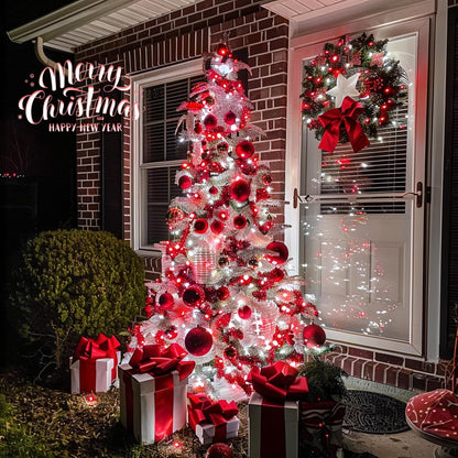 JMEXSUSS 2 Pack Red and White Solar Christmas Lights, Total 400 LED 151FT Solar String Lights Outdoor Waterproof, 8 Modes Solar Lights for Outside Tree Patio Christmas Decorations