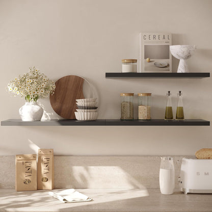 Wall Shelf Set of 2, Black Floating Shelves 36 in W x 10 in D x 1 in H, Wooden Floating Wall Shelf with Invisible Brackets for Living Room/Bedroom/Bathroom/Kitchen Storage and Decor