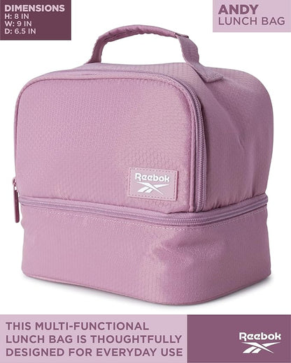 Reebok Mens and Womens Lunch Bag - Portable Insulated Work Lunch Box for Women and Men with Two Compartments and Handle, Andy Infused Lilac