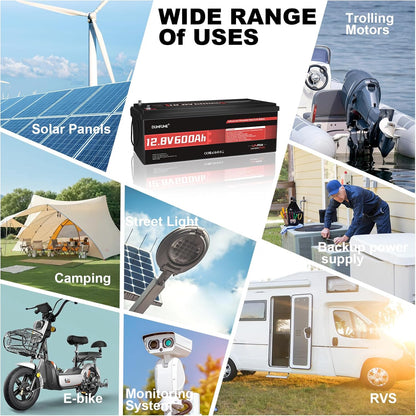 12V 600Ah LiFePO4 Lithium Battery Built-in 200A BMS 10000+ Deep Cycle 7200Wh Deep Cycle Lithium Iron Phosphate Battery Perfect for RV, Solar System, Off Grid, Home Energy Storage