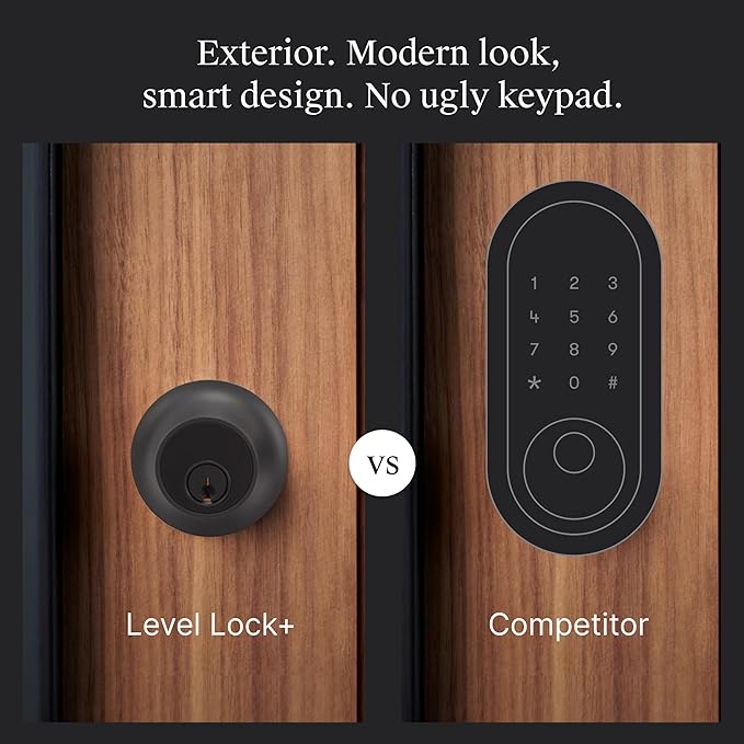 Level Lock+ WiFi Deadbolt Smart Lock - World's Smallest Smart Lock Plus Apple Home Key - Lock/Unlock Anywhere - Level App for iOS & Android - Works with Apple, Alexa, Google (Matte Black)