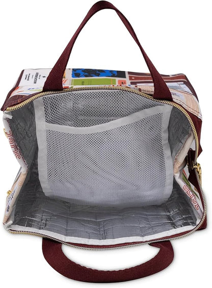 kate spade new york Cute Lunch Bag for Women, Large Capacity Lunch Tote, Adult Lunch Box with Silver Thermal Insulated Interior Lining and Storage Pocket (Book Club)